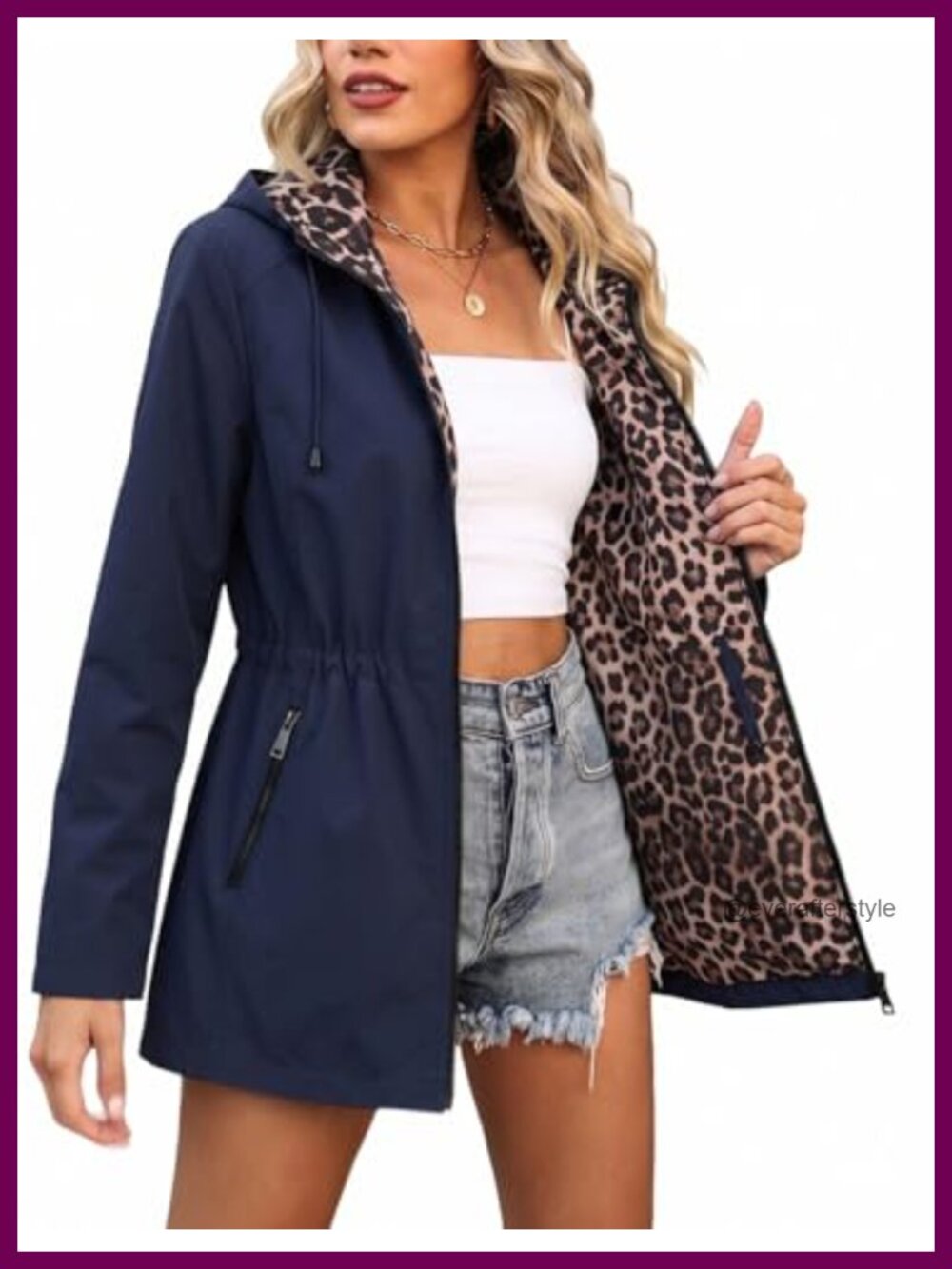 Bellivera Reversible Lightweight Water Resistant Hooded Raincoat
